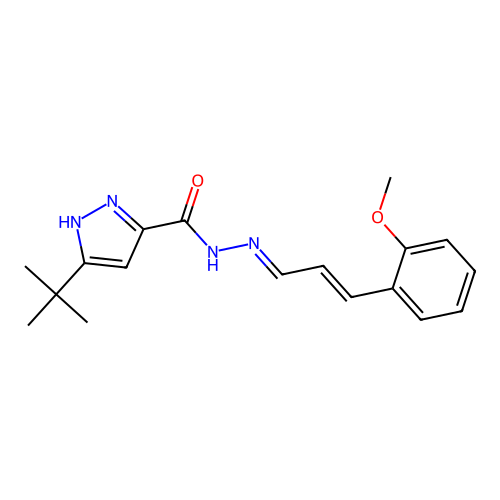 3-tert-butyl-N'-[(1Z,2E)-3-(2-methoxyphenyl)prop-2-en-1-ylidene]-1H-pyrazole-5-carbohydrazide structure