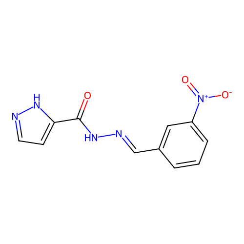 (E)-N'-(3-nitrobenzylidene)-1H-pyrazole-5-carbohydrazide structure
