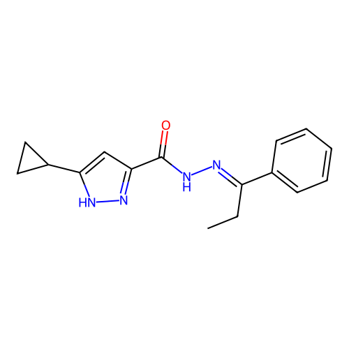 5-cyclopropyl-N-(1-phenylpropylideneamino)-1H-pyrazole-3-carboxamide structure