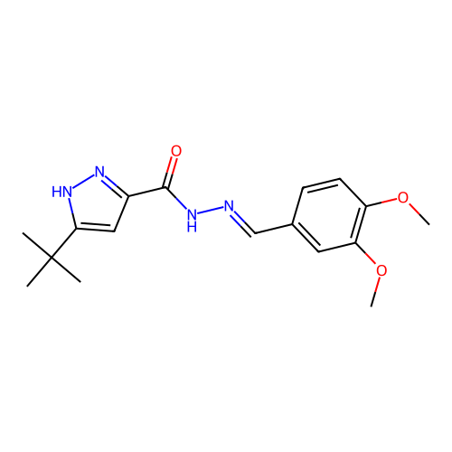 3-tert-butyl-N'-[(E)-(3,4-dimethoxyphenyl)methylidene]-1H-pyrazole-5-carbohydrazide structure