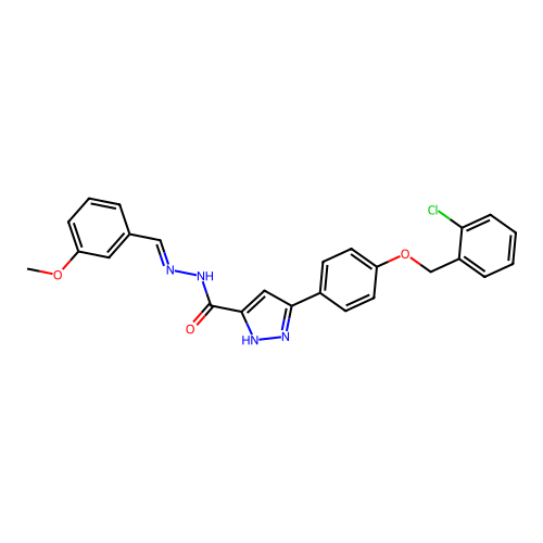 3-(4-((2-CL-Benzyl)oxy)PH)N'-(3-methoxybenzylidene)-1H-pyrazole-5-carbohydrazide structure