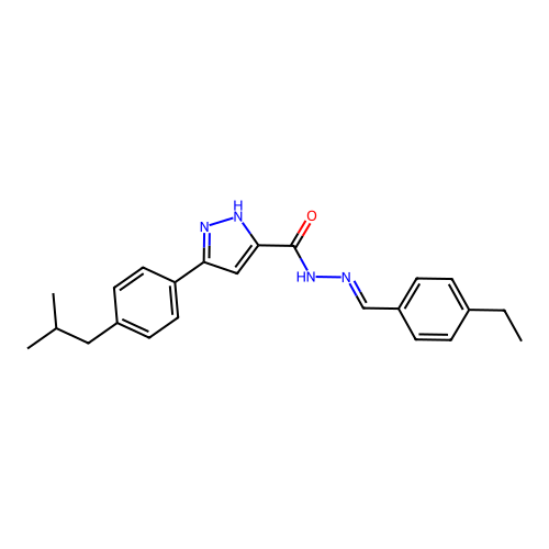 (E)-N'-(4-ethylbenzylidene)-3-(4-isobutylphenyl)-1H-pyrazole-5-carbohydrazide structure