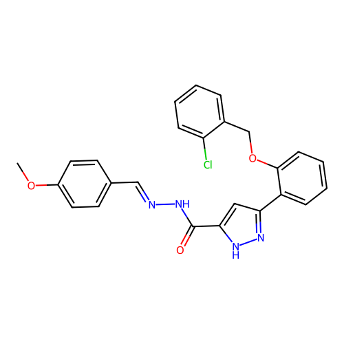 (E)-3-(2-((2-chlorobenzyl)oxy)phenyl)-N'-(4-methoxybenzylidene)-1H-pyrazole-5-carbohydrazide structure