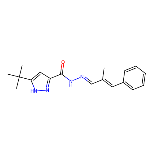 (E)-3-(tert-butyl)-N'-((E)-2-methyl-3-phenylallylidene)-1H-pyrazole-5-carbohydrazide structure