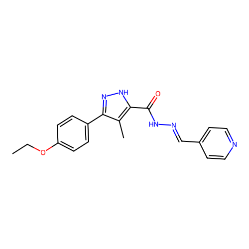 (E)-3-(4-ethoxyphenyl)-4-methyl-N'-(pyridin-4-ylmethylene)-1H-pyrazole-5-carbohydrazide structure
