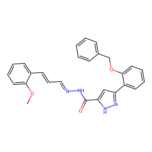 (E)-3-(2-(benzyloxy)phenyl)-N'-((E)-3-(2-methoxyphenyl)allylidene)-1H-pyrazole-5-carbohydrazide structure
