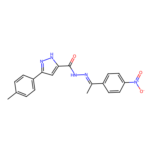 3-(4-methylphenyl)-N'-[(1E)-1-(4-nitrophenyl)ethylidene]-1H-pyrazole-5-carbohydrazide structure