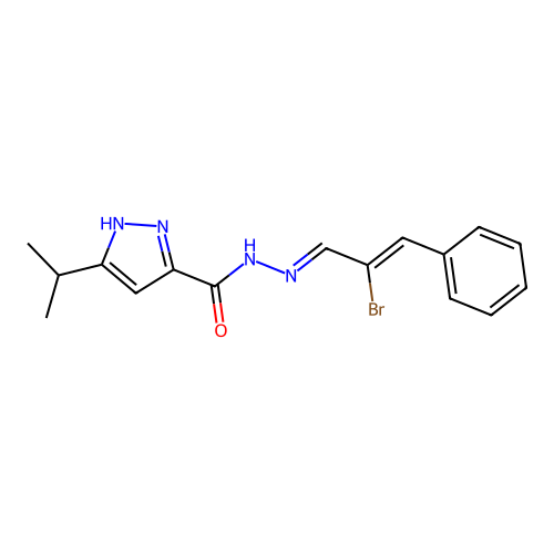 (E)-N'-((Z)-2-bromo-3-phenylallylidene)-3-isopropyl-1H-pyrazole-5-carbohydrazide structure