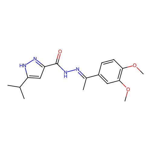 N'-[(1Z)-1-(3,4-dimethoxyphenyl)ethylidene]-3-(propan-2-yl)-1H-pyrazole-5-carbohydrazide structure
