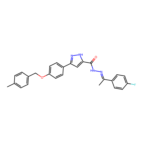 N'-(1-(4-F-PH)Ethylidene)3-(4-((4-ME-benzyl)oxy)PH)-1H-pyrazole-5-carbohydrazide structure
