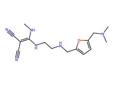 Propanedinitrile, (((2-(((5-((dimethylamino)methyl)-2-furanyl)methyl)amino)ethyl)amino)(methylamino)methylene)- structure