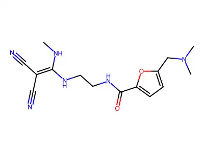 2-Furancarboxamide, N-(2-((2,2-dicyano-1-(methylamino)ethenyl)amino)ethyl)-5-((dimethylamino)methyl)- structure