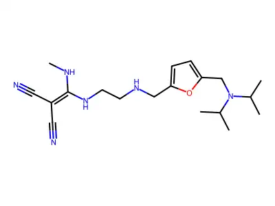 Propanedinitrile, (((2-(((5-((bis(1-methylethyl)amino)methyl)-2-furanyl)methyl)amino)ethyl)amino)(methylamino)methylene)- structure