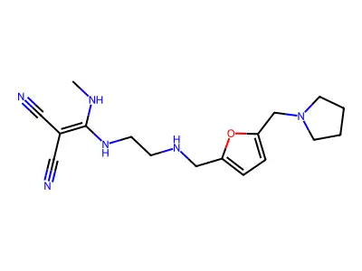 Propanedinitrile, ((methylamino)((2-(((5-(1-pyrrolidinylmethyl)-2-furanyl)methyl)amino)ethyl)amino)methylene)- structure