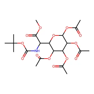 D-glycero-alpha-D-talo-Heptopyranuronic acid, 6-deoxy-6-(((1,1-dimethylethoxy)carbonyl)amino)-, methyl ester, 1,2,3,4-tetraacetate structure
