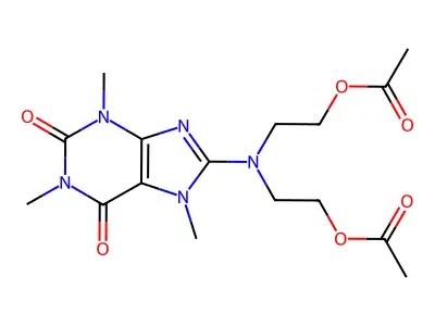 1H-Purine-2,6-dione, 3,7-dihydro-8-(bis(2-(acetyloxy)ethyl)amino)-1,3,7-trimethyl- structure
