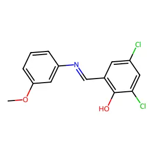 2,4-dichloro-6-{(E)-[(3-methoxyphenyl)imino]methyl}phenol structure