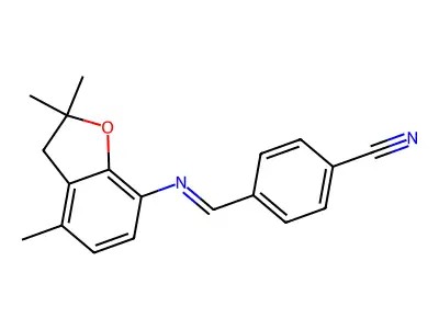 4-{[(2,2,4-trimethyl-2,3-dihydro-1-benzofuran-7-yl)imino]methyl}benzenecarbonitrile structure