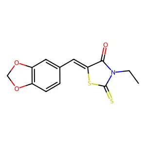 5-Benzo[1,3]dioxol-5-ylmethylene-3-ethyl-2-thioxo-thiazolidin-4-one structure