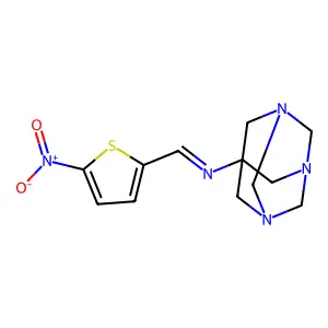 (E)-N-((5-nitrothiophen-2-yl)methylene)-1,3,5-triazaadamantan-7-amine structure