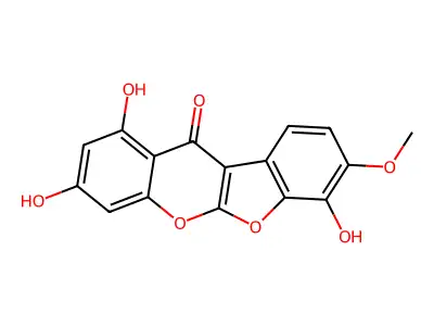 1,3,7-Trihydroxy-8-methoxy-(1)benzofuro(2,3-b)chromen-11-one structure