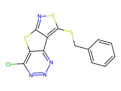 Isothiazolo(4',3':4,5)thieno(3,2-d)-1,2,3-triazine, 4-chloro-8-((phenylmethyl)thio)- structure