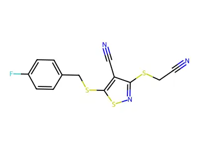 4-Isothiazolecarbonitrile, 3-((cyanomethyl)thio)-5-(((4-fluorophenyl)methyl)thio)- structure
