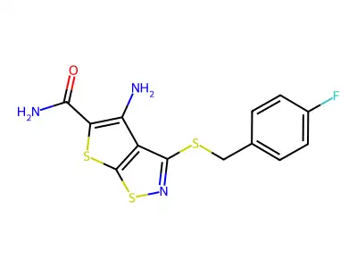 Thieno(3,2-d)isothiazole-5-carboxamide, 4-amino-3-(((4-fluorophenyl)methyl)thio)- structure