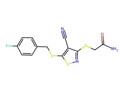 Acetamide, 2-((4-cyano-5-(((4-fluorophenyl)methyl)thio)-3-isothiazolyl)thio)- structure