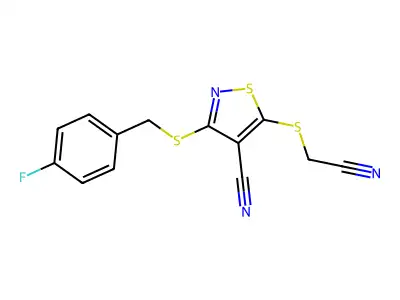4-Isothiazolecarbonitrile, 5-((cyanomethyl)thio)-3-(((4-fluorophenyl)methyl)thio)- structure