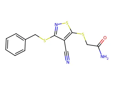 Acetamide, 2-((4-cyano-3-((phenylmethyl)thio)-5-isothiazolyl)thio)- structure