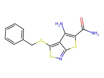 Thieno(2,3-c)isothiazole-5-carboxamide, 4-amino-3-((phenylmethyl)thio)- structure