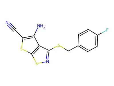 Thieno(3,2-d)isothiazole-5-carbonitrile, 4-amino-3-(((4-fluorophenyl)methyl)thio)- structure