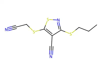 4-Isothiazolecarbonitrile, 5-((cyanomethyl)thio)-3-(propylthio)- structure