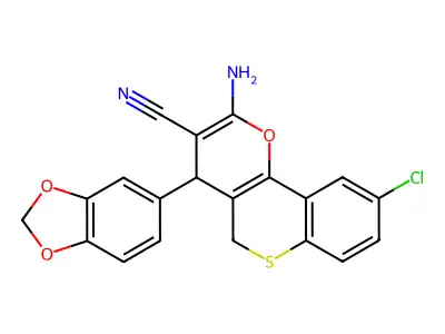 4H,5H-(1)Benzothiopyrano(4,3-b)pyran-3-carbonitrile, 2-amino-4-(1,3-benzodioxol-5-yl)-9-chloro- structure