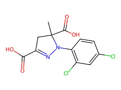 (RS)-1-(2,4-dichlorophenyl)-5-methyl-2-pyrazoline-3,5-dicarboxylic acid structure
