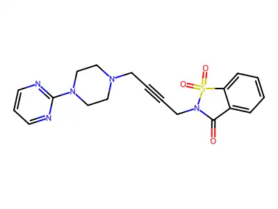 1,2-Benzisothiazol-3(2H)-one, 2-(4-(4-(2-pyrimidinyl)-1-piperazinyl)-2-butynyl)-, 1,1-dioxide structure