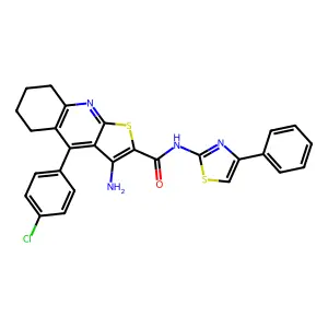 3-amino-4-(4-chlorophenyl)-N-(4-phenyl-1,3-thiazol-2-yl)-5,6,7,8-tetrahydrothieno[2,3-b]quinoline-2-carboxamide structure