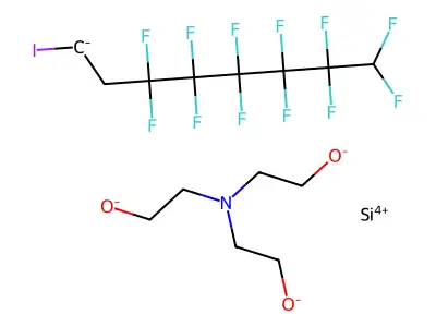 Silicon, (3,3,4,4,5,5,6,6,7,7,8,8-dodecafluoro-1-iodooctyl)((2,2'2,''-nitrilotris(ethanolato))(3-)-N,O,O',O'')-, (TB-5-23)- structure