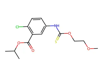 Methylethyl 2-chloro-5-{[(2-methoxyethoxy)thioxomethyl]amino}benzoate structure