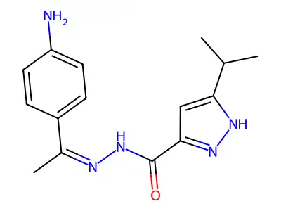 (E)-N'-(1-(4-aminophenyl)ethylidene)-3-isopropyl-1H-pyrazole-5-carbohydrazide structure