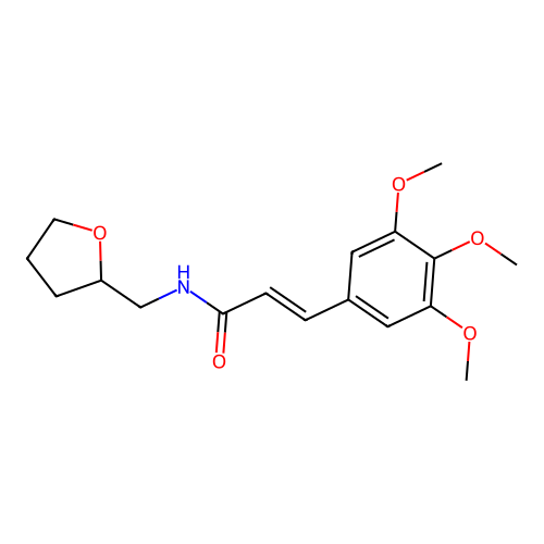 (E)-N-(oxolan-2-ylmethyl)-3-(3,4,5-trimethoxyphenyl)prop-2-enamide structure