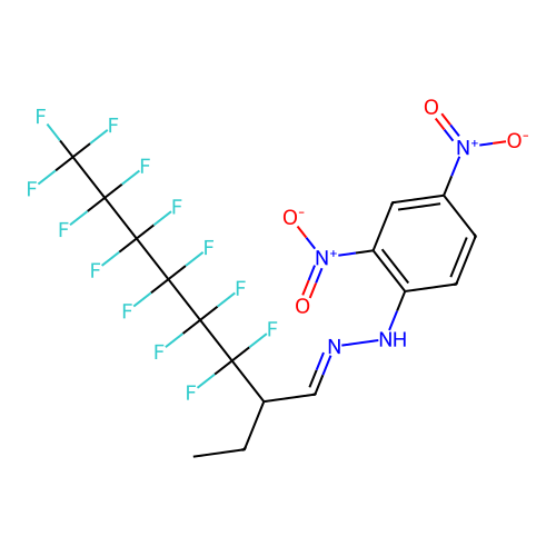 2-Ethyl-3,3,4,4,5,5,6,6,7,7,8,8,8-tridecafluorooctanal (2,4-dinitrophenyl)hydrazone structure