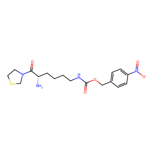 (4-Nitrophenyl)methyl N-[(5S)-5-amino-6-oxo-6-(3-thiazolidinyl)hexyl]carbamate structure