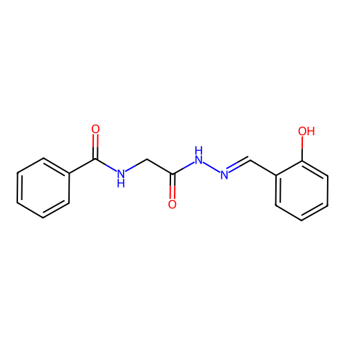 N-[2-[2-[(2-hydroxyphenyl)methylidene]hydrazinyl]-2-oxoethyl]benzamide structure