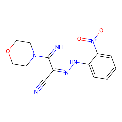 (1Z)-2-imino-2-morpholin-4-yl-N-(2-nitroanilino)ethanimidoyl cyanide structure