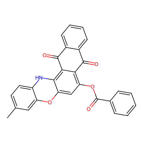 3-methyl-8,13-dioxo-13,14-dihydro-8H-naphtho[2,3-a]phenoxazin-7-yl benzoate structure
