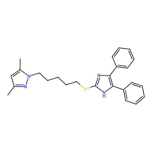 1-[5-[(4,5-diphenyl-1H-imidazol-2-yl)sulfanyl]pentyl]-3,5-dimethylpyrazole structure