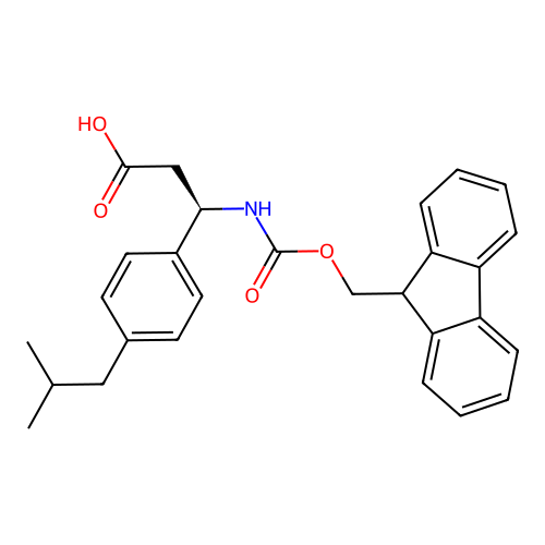 (3R)-3-({[(9H-fluoren-9-yl)methoxy]carbonyl}amino)-3-[4-(2-methylpropyl)phenyl]propanoic acid structure