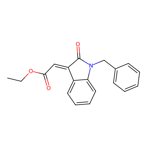 Ethyl (2E)-2-[1,2-dihydro-2-oxo-1-(phenylmethyl)-3H-indol-3-ylidene]acetate structure